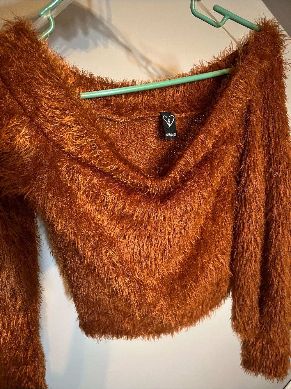 Windsor Rust Orange Fuzzy Off-the-Shoulder Sweater
